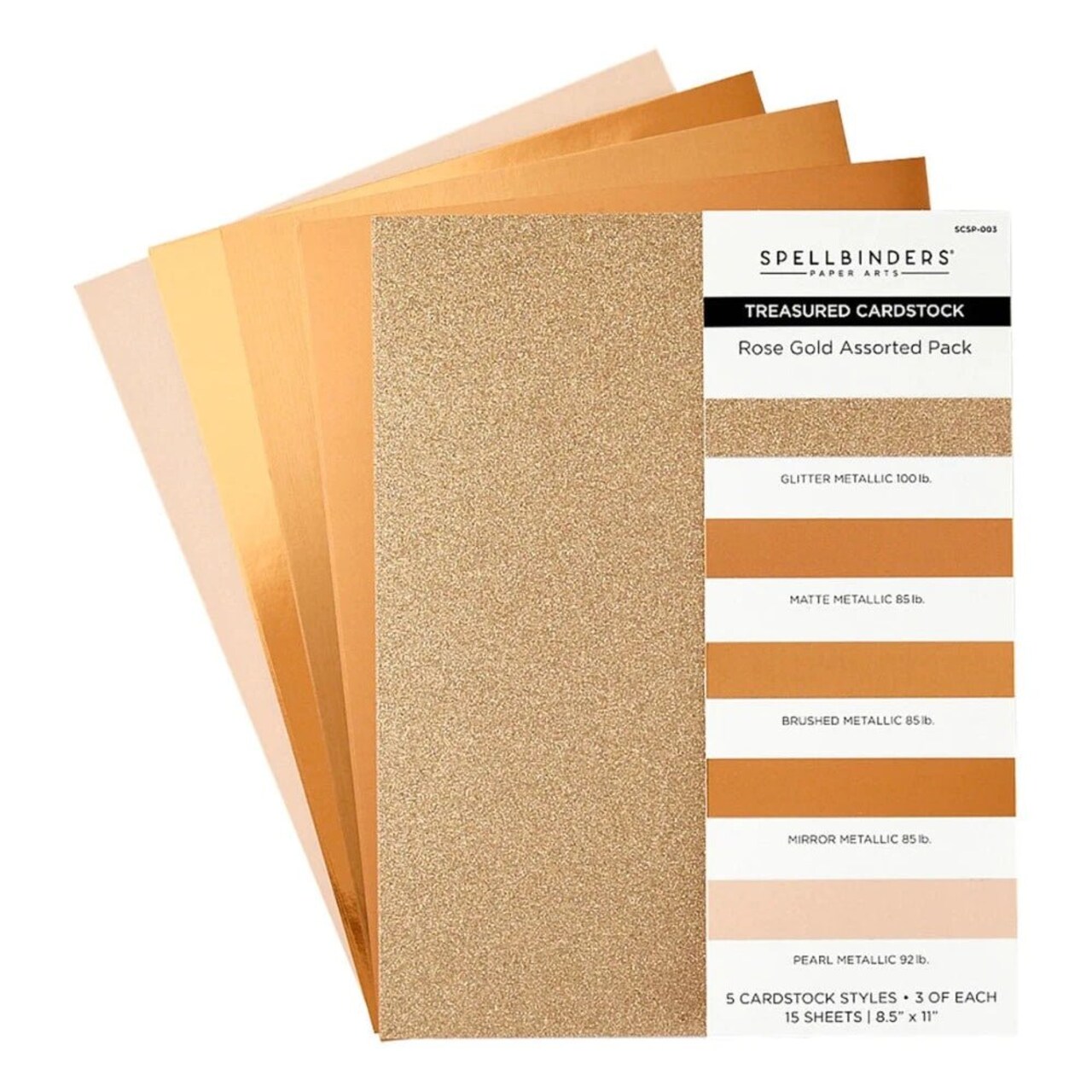 Spellbinders Rose Gold Assortment Treasured Cardstock 8 1/2" X 11 - 15 Pack